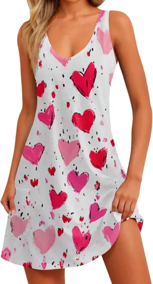 Women's Summer Dresses V Neck Casual Sundress 2025 Beach Swimsuit Coverup Vacation Sleeveless Dress with Pocket