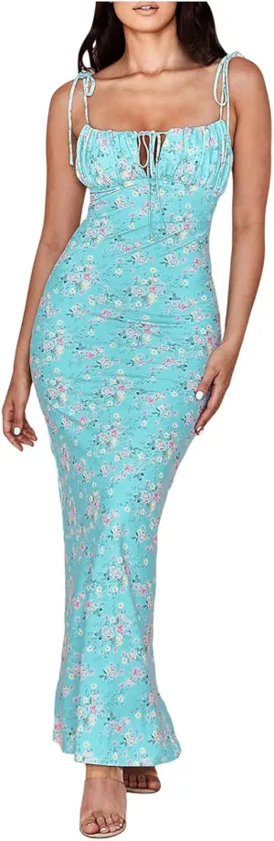 Women's Summer Floral Bodycon Backless Maxi Dress Sexy Lounge Slip Long Formal Party Evening Elegant Dress 2025