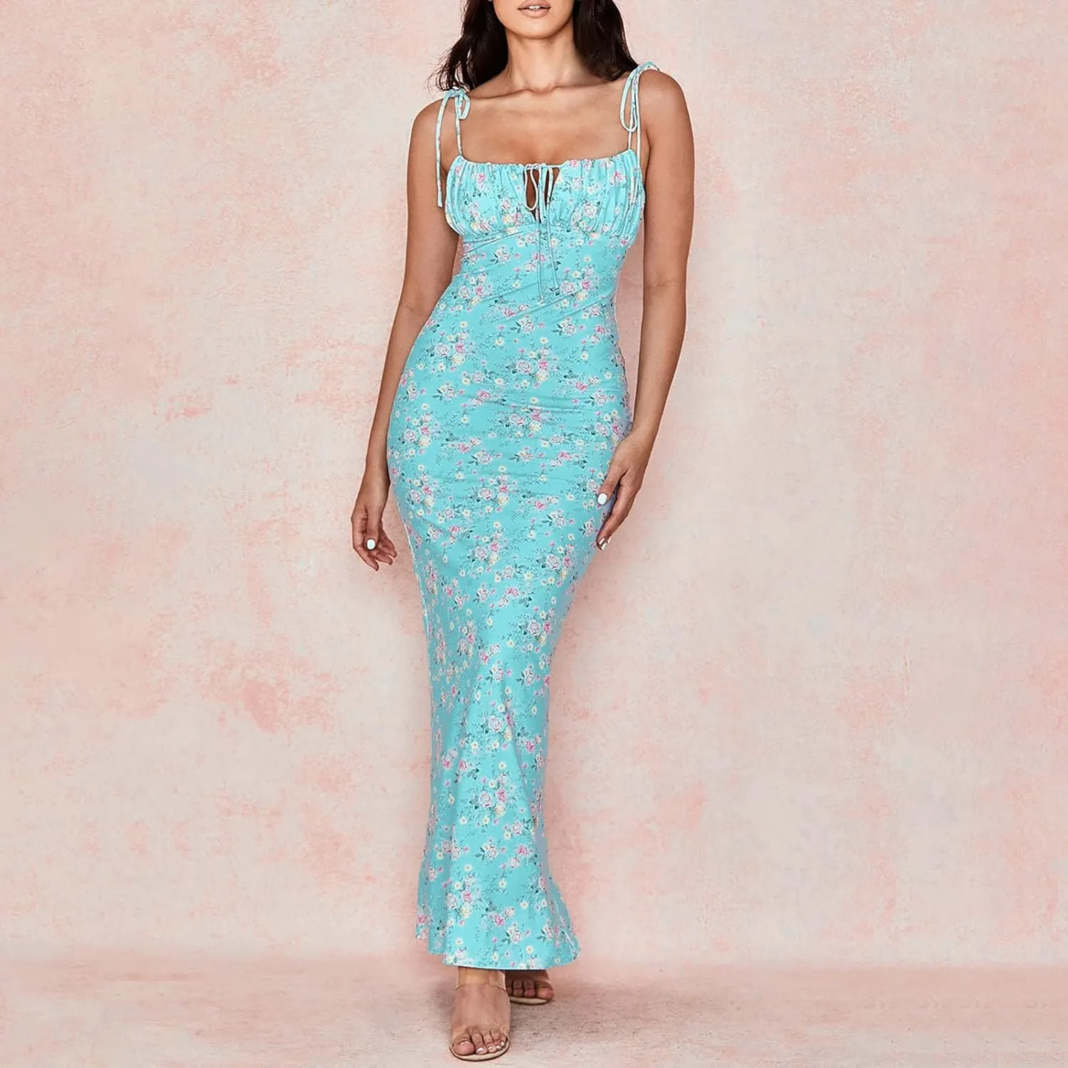 Women's Summer Floral Bodycon Backless Maxi Dress Sexy Lounge Slip Long Formal Party Evening Elegant Dress 2025