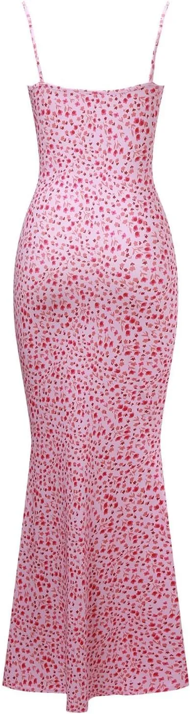Women's Summer Floral Bodycon Backless Maxi Dress Sexy Lounge Slip Long Formal Party Evening Elegant Prom Dress