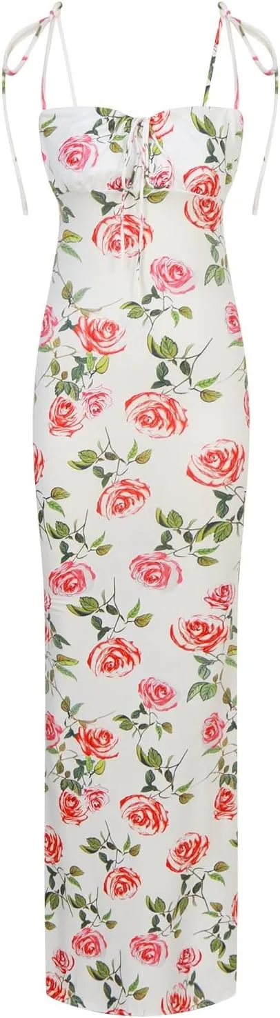 Women's Summer Floral Bodycon Backless Maxi Dress Sexy Lounge Slip Long Formal Party Evening Elegant Prom Dress