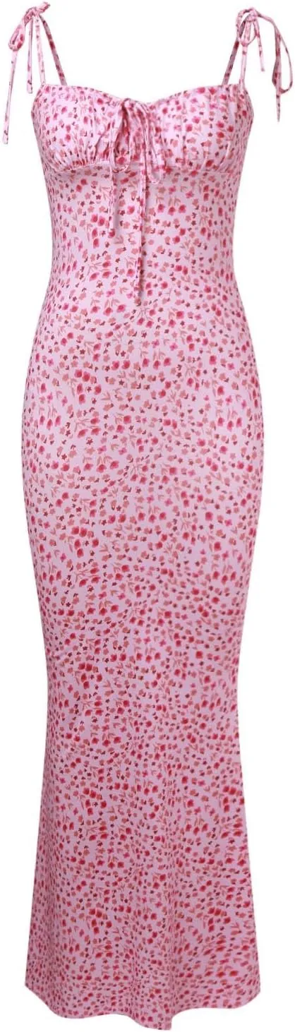 Women's Summer Floral Bodycon Backless Maxi Dress Sexy Lounge Slip Long Formal Party Evening Elegant Prom Dress