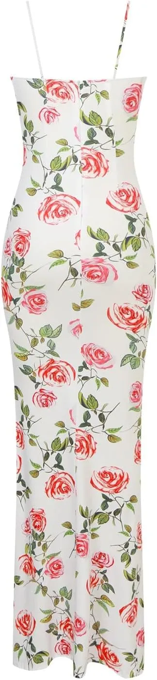 Women's Summer Floral Bodycon Backless Maxi Dress Sexy Lounge Slip Long Formal Party Evening Elegant Prom Dress
