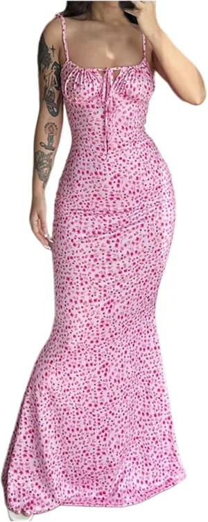 Women's Summer Floral Bodycon Backless Maxi Dress Sexy Lounge Slip Long Formal Party Evening Elegant Prom Dress