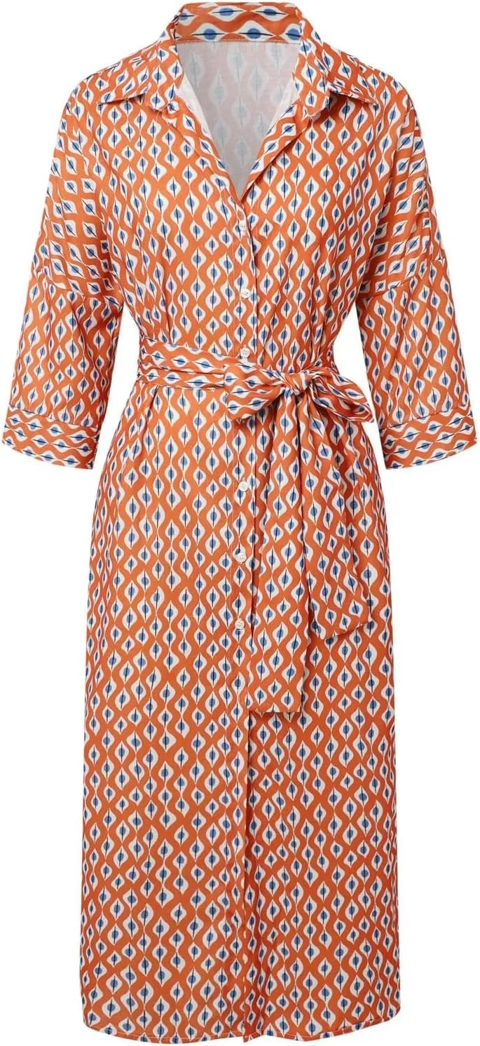 Womens Summer T Shirt Dresses Button Down Short Sleeve Striped Loose Maxi Dress Casual Slit Tshirt Dress Y2k Outfits