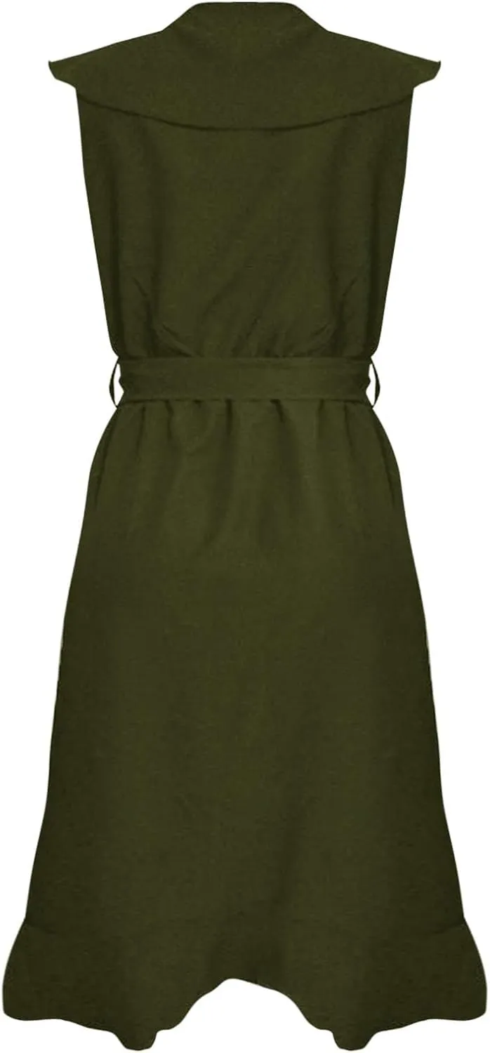 Women's Summer Wrap V Neck Split Party Dress Ruffle Short Sleeve Midi Dresses with Belt Boho Beach Long Dresses