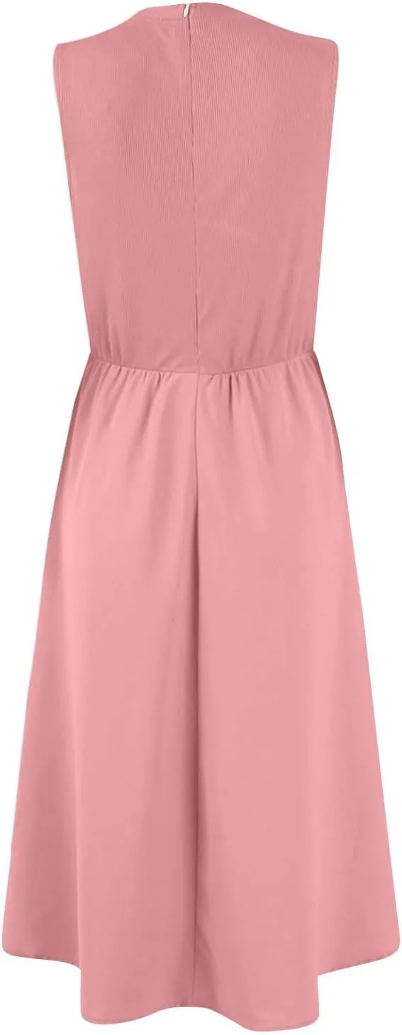 Womens Sundress Tank Dress Summer Dress Elegant Empire Waist Wrap Dresses Sleeveless Dressy A Line Dresses with Pocket