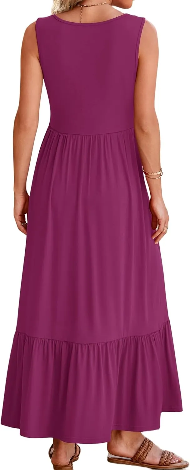 Women's Tank Dress Sleeveless Square Neck Tunic Dress Ruffle Tiered Maxi Dresses Summer Beach Vacation Sundress 2025