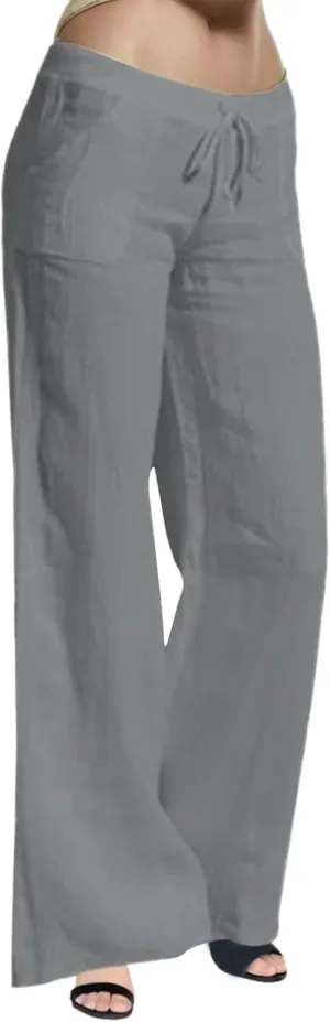 Women's Wide Leg Linen Pants Dressy Elastic High Waisted Palazzo Pant Yoga Pleated Trousers with Pocket