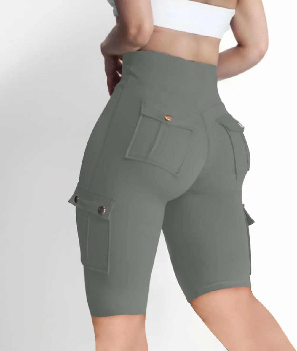 Workout Shorts Women with Pockets High Waisted Tummy Control Cargo Shorts Butt Lift 4-Way Stretch Athletic Shorts