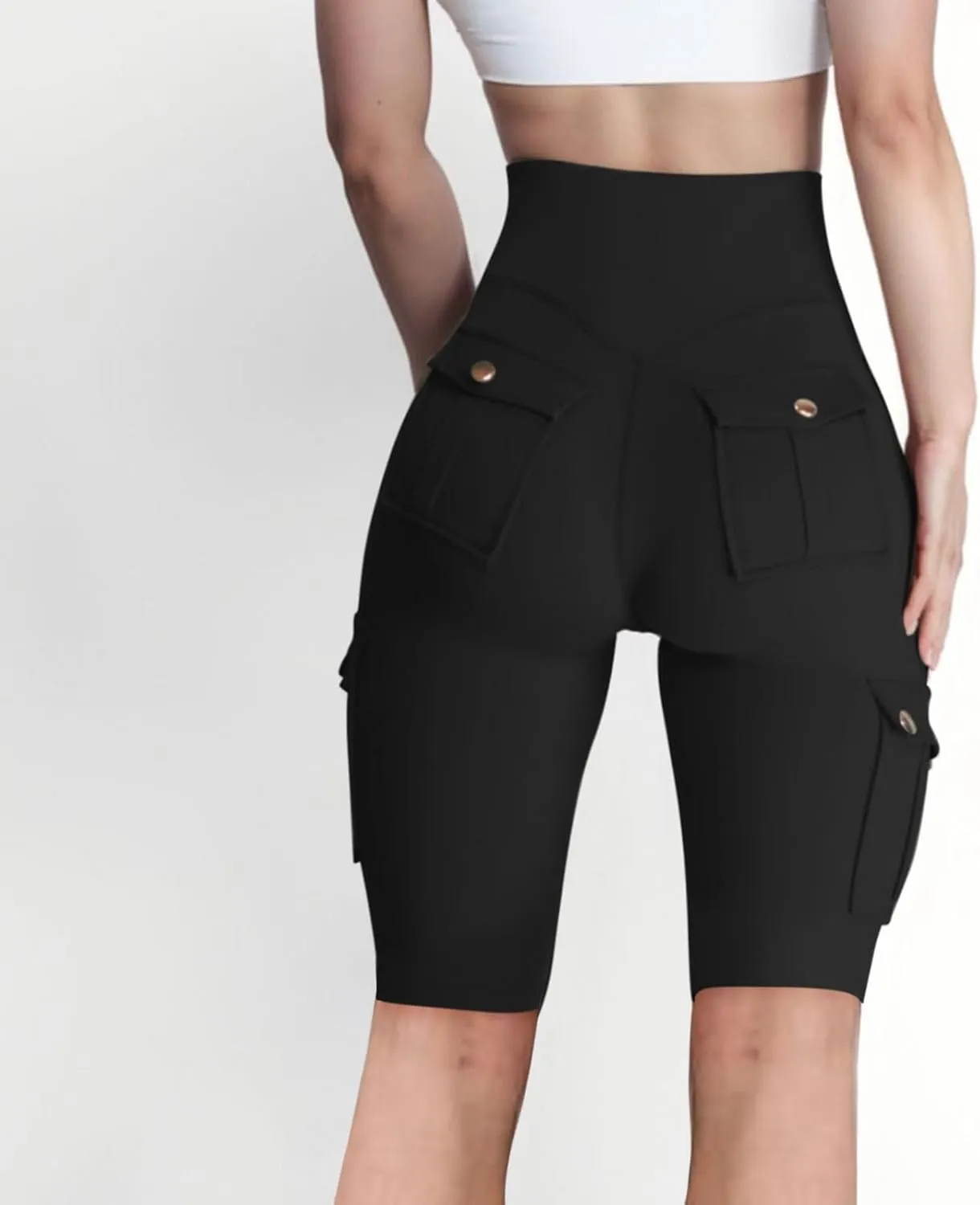 Workout Shorts Women with Pockets High Waisted Tummy Control Cargo Shorts Butt Lift 4-Way Stretch Athletic Shorts