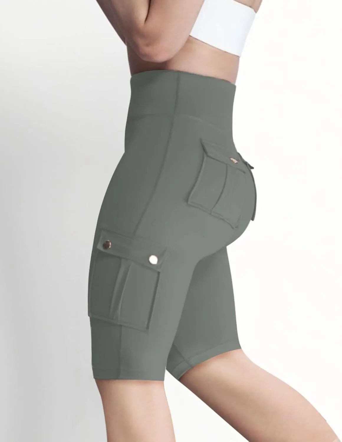 Workout Shorts Women with Pockets High Waisted Tummy Control Cargo Shorts Butt Lift 4-Way Stretch Athletic Shorts