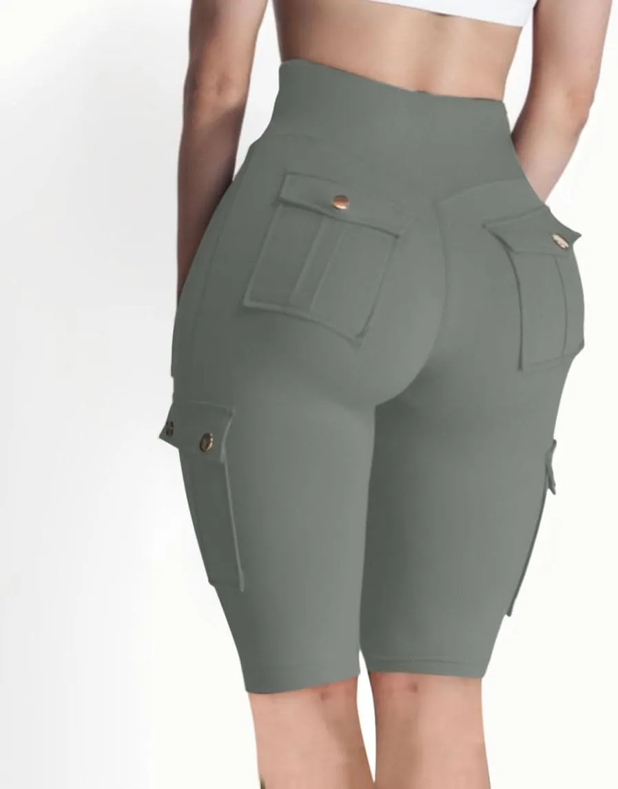 Workout Shorts Women with Pockets High Waisted Tummy Control Cargo Shorts Butt Lift 4-Way Stretch Athletic Shorts