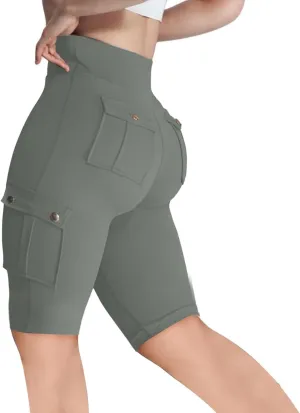 Workout Shorts Women with Pockets High Waisted Tummy Control Cargo Shorts Butt Lift 4-Way Stretch Athletic Shorts