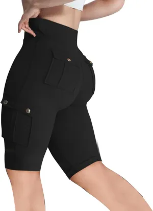 Workout Shorts Women with Pockets High Waisted Tummy Control Cargo Shorts Butt Lift 4-Way Stretch Athletic Shorts