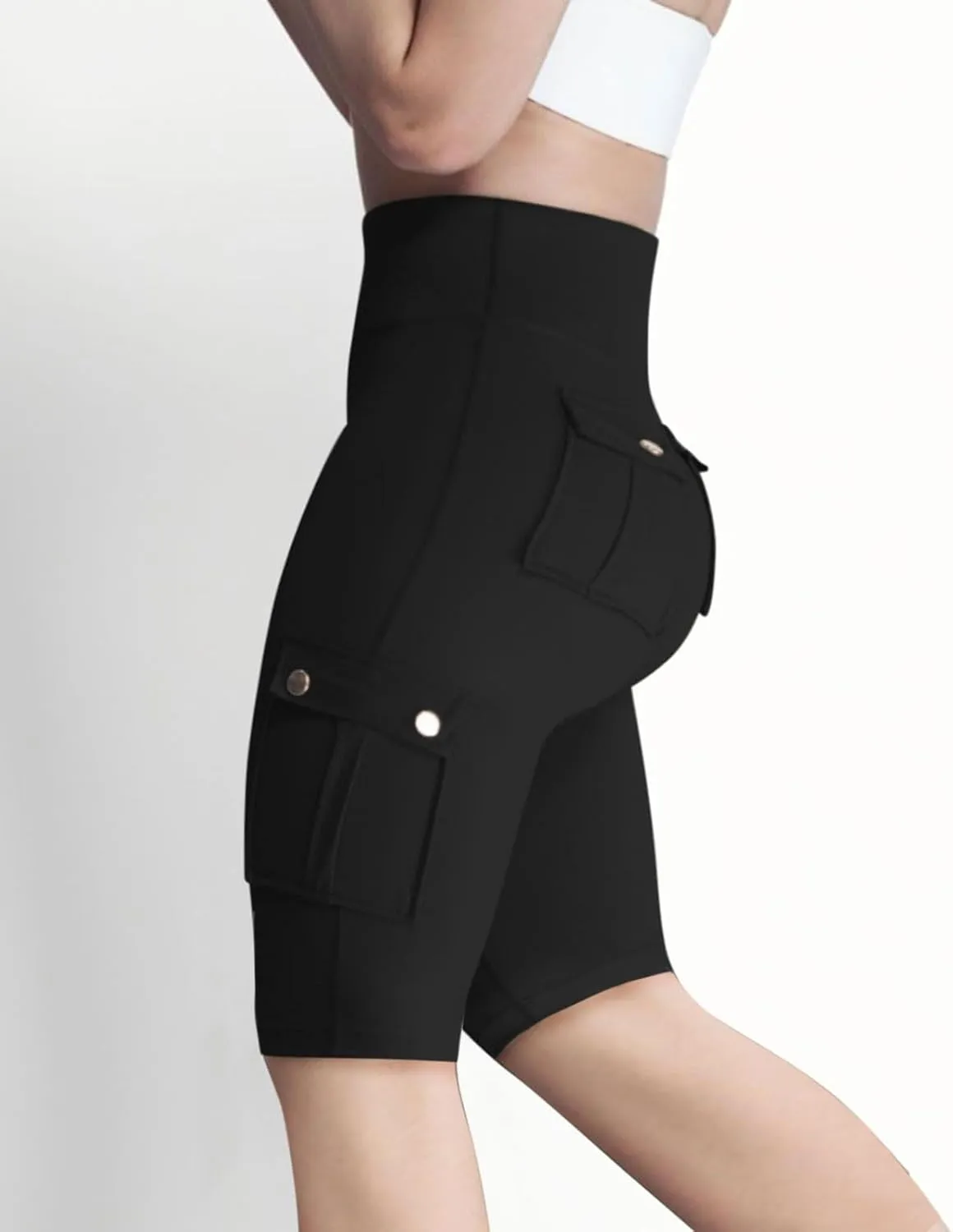 Workout Shorts Women with Pockets High Waisted Tummy Control Cargo Shorts Butt Lift 4-Way Stretch Athletic Shorts