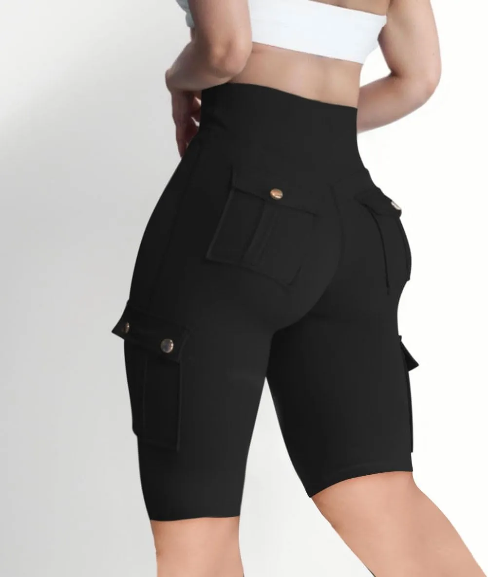 Workout Shorts Women with Pockets High Waisted Tummy Control Cargo Shorts Butt Lift 4-Way Stretch Athletic Shorts