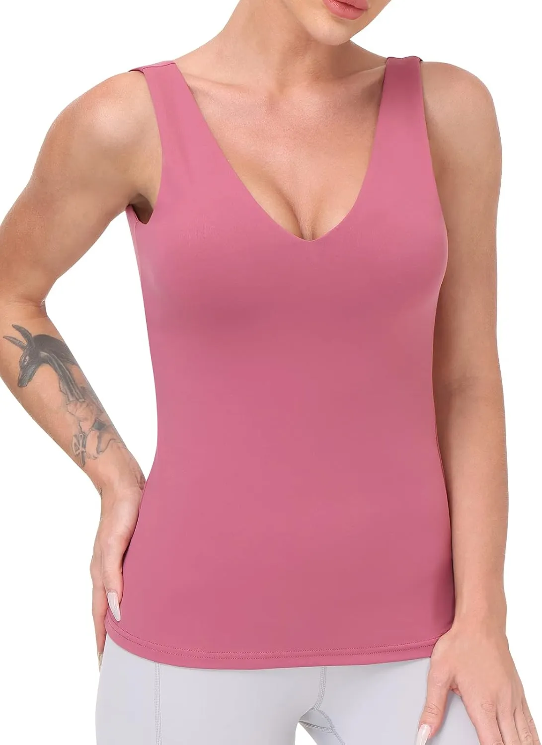 Workout Tops for Women Yoga Tank Tops with Built in Bra Wirefree Padded Yoga Bras Gym Running Athletic Shirt V-Neck Camisole