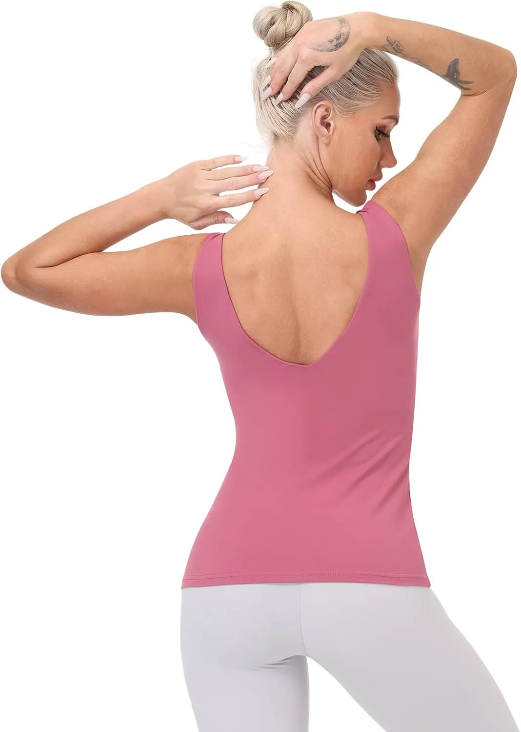 Workout Tops for Women Yoga Tank Tops with Built in Bra Wirefree Padded Yoga Bras Gym Running Athletic Shirt V-Neck Camisole