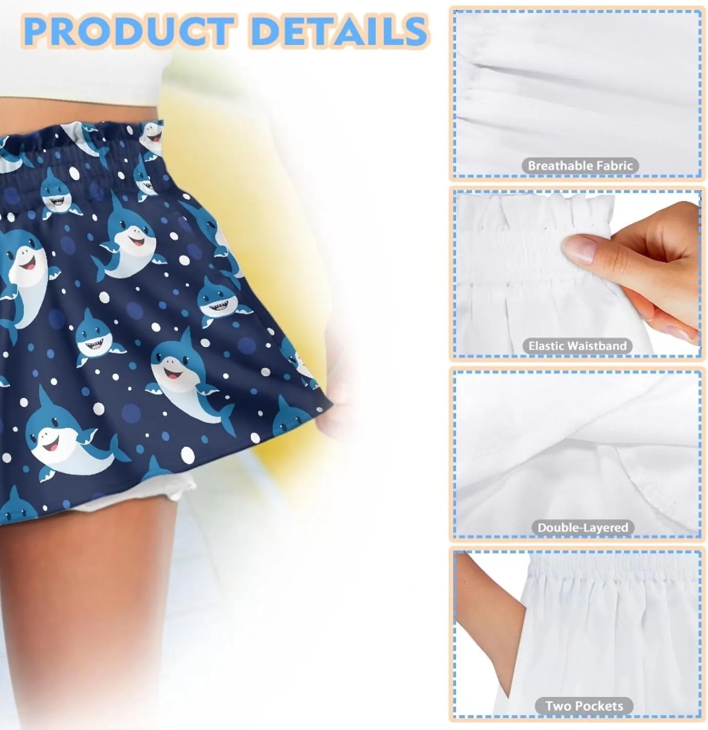 Xpyiqun Flowy Shorts Girls High Waist Butterfly Shorts 2 in 1 Running Athletic Shorts Spandex Liner Skirts Summer