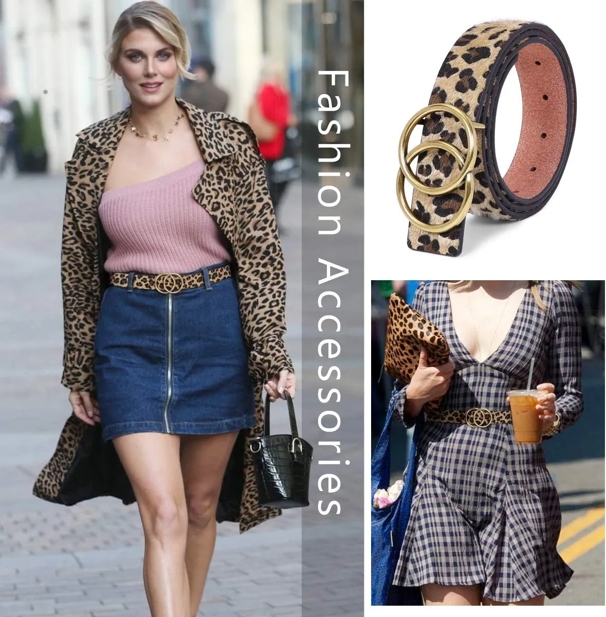 XZQTIVE 3 Pack Women's Leather Belts For Jeans Dresses Pants Fashion Ladies Waist Belt with Gold Buckle