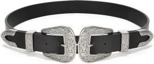 XZQTIVE Women Leather Belt Ladies Vintage Western Belt Retro Cowgirl Leather Belt Black Waist Belt for Pants Jeans Dresses