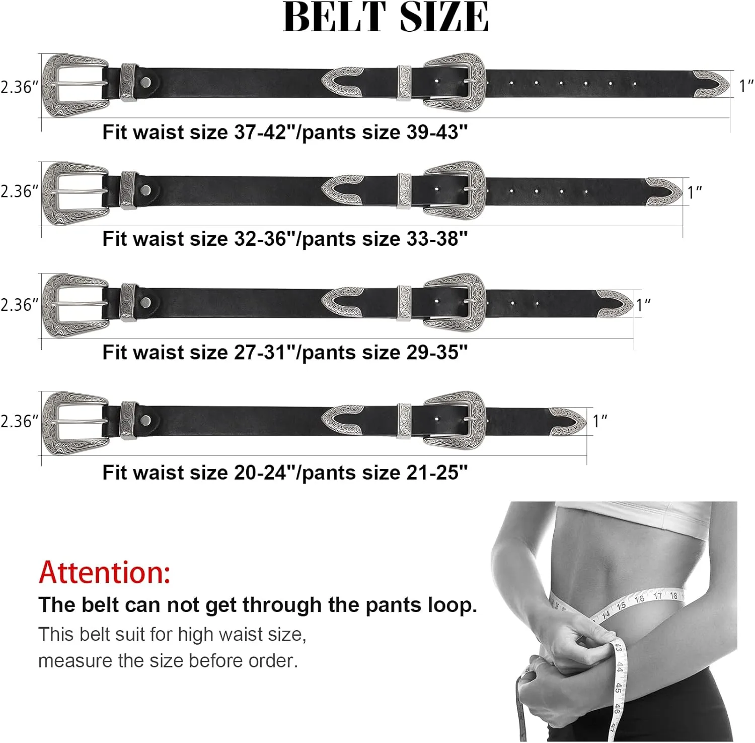 XZQTIVE Women Leather Belt Ladies Vintage Western Belt Retro Cowgirl Leather Belt Black Waist Belt for Pants Jeans Dresses