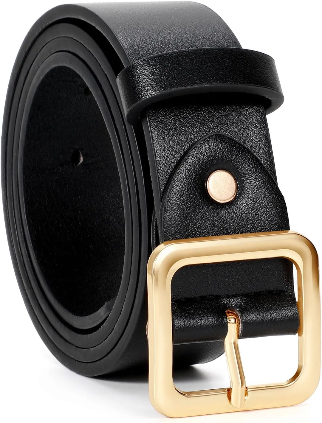 XZQTIVE Women’s Leather Belts for Jeans Pants Dresses Fashion Ladies Black Belt with Square Buckle