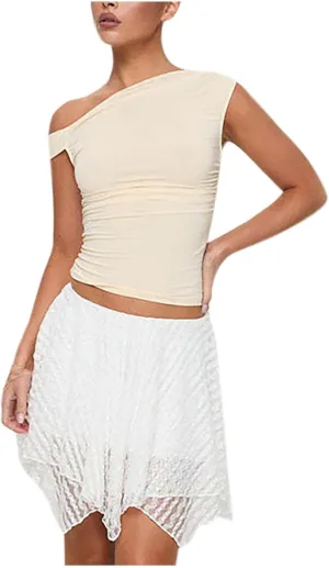 Y2k Half Slip Mini Skirts for Women Cute Ruffle Floral Lace Short Skirts Layered Pleated Flowy Skirt Streetwear