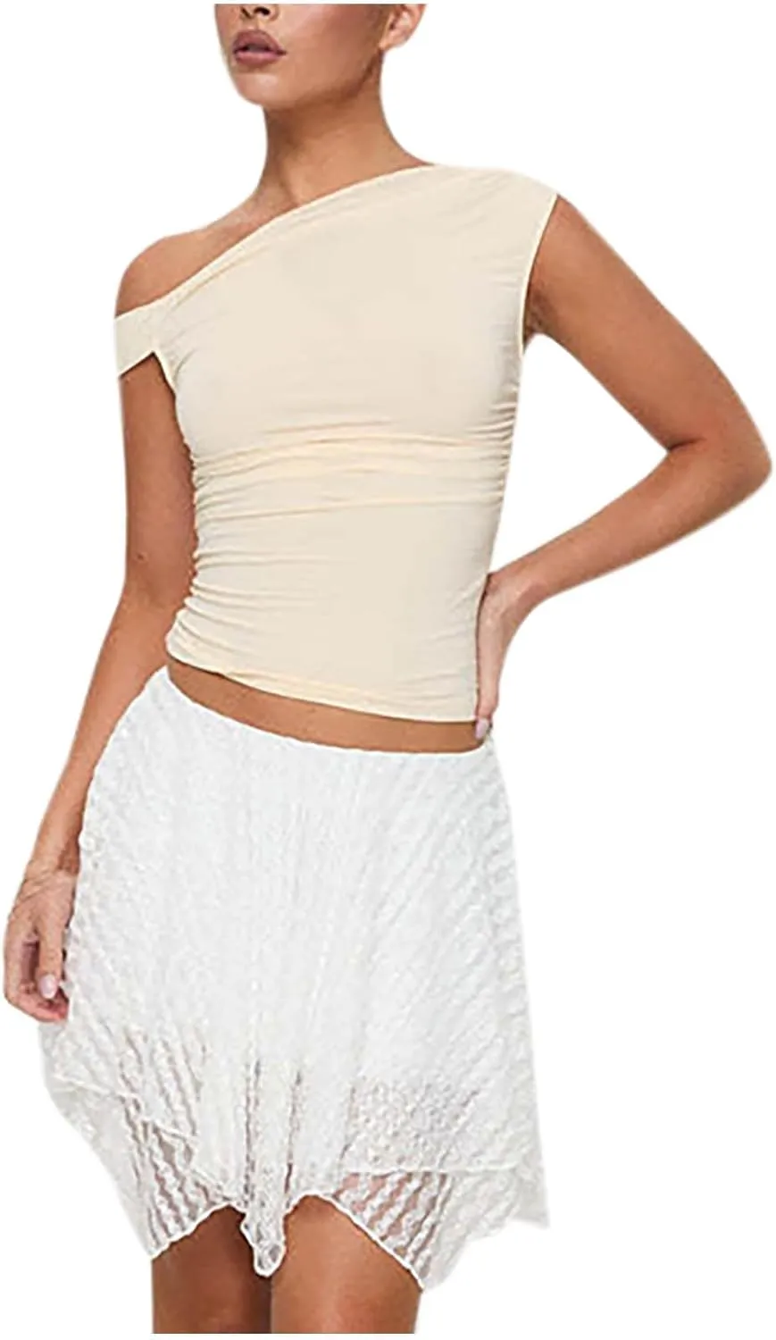 Y2k Half Slip Mini Skirts for Women Cute Ruffle Floral Lace Short Skirts Layered Pleated Flowy Skirt Streetwear