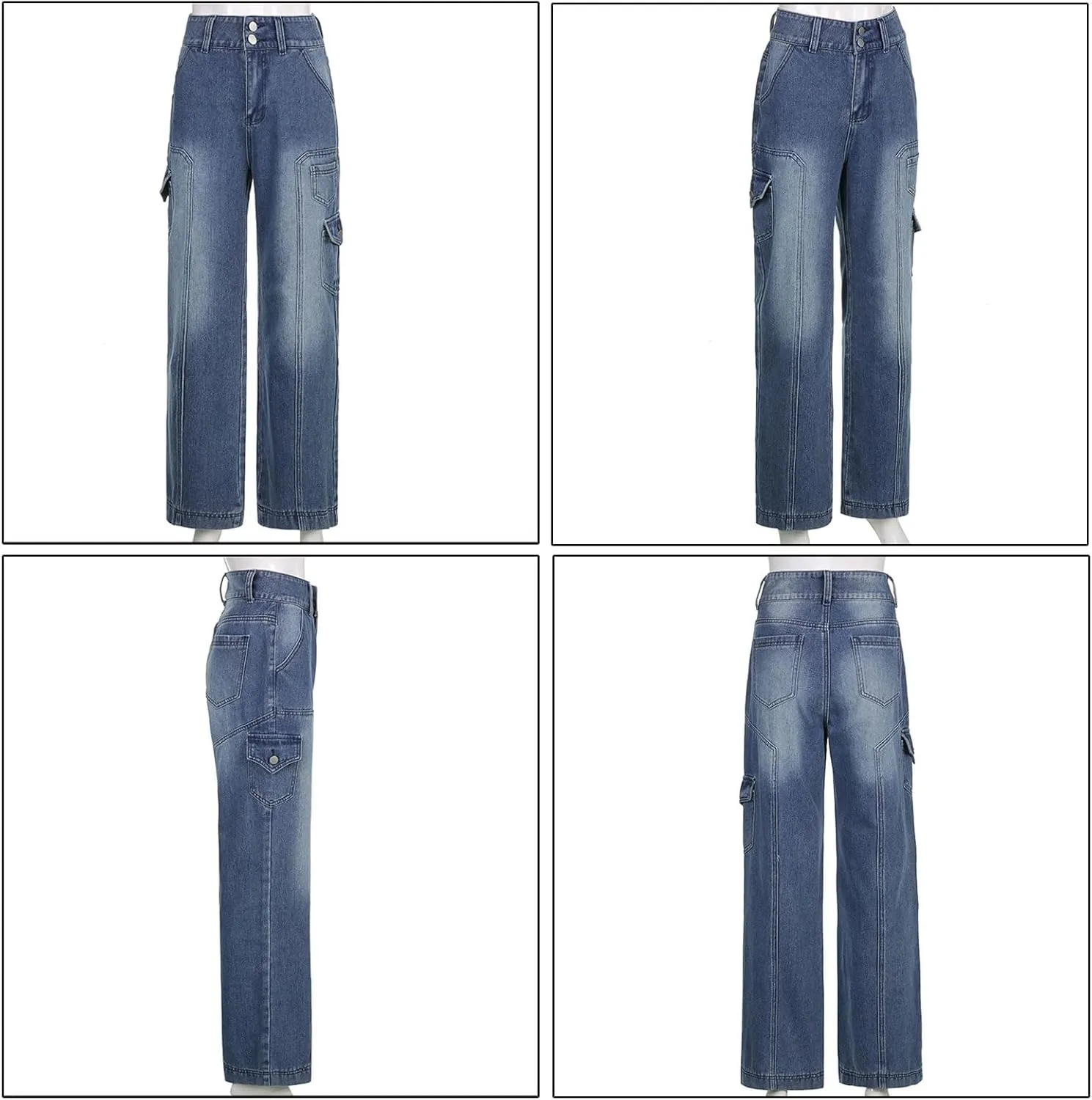 Y2k Pants Women Aesthetic Baggy Jeans Wide Leg Vintage Denim Pants E-Girl Aesthetic Cargo Jeans Streetwear