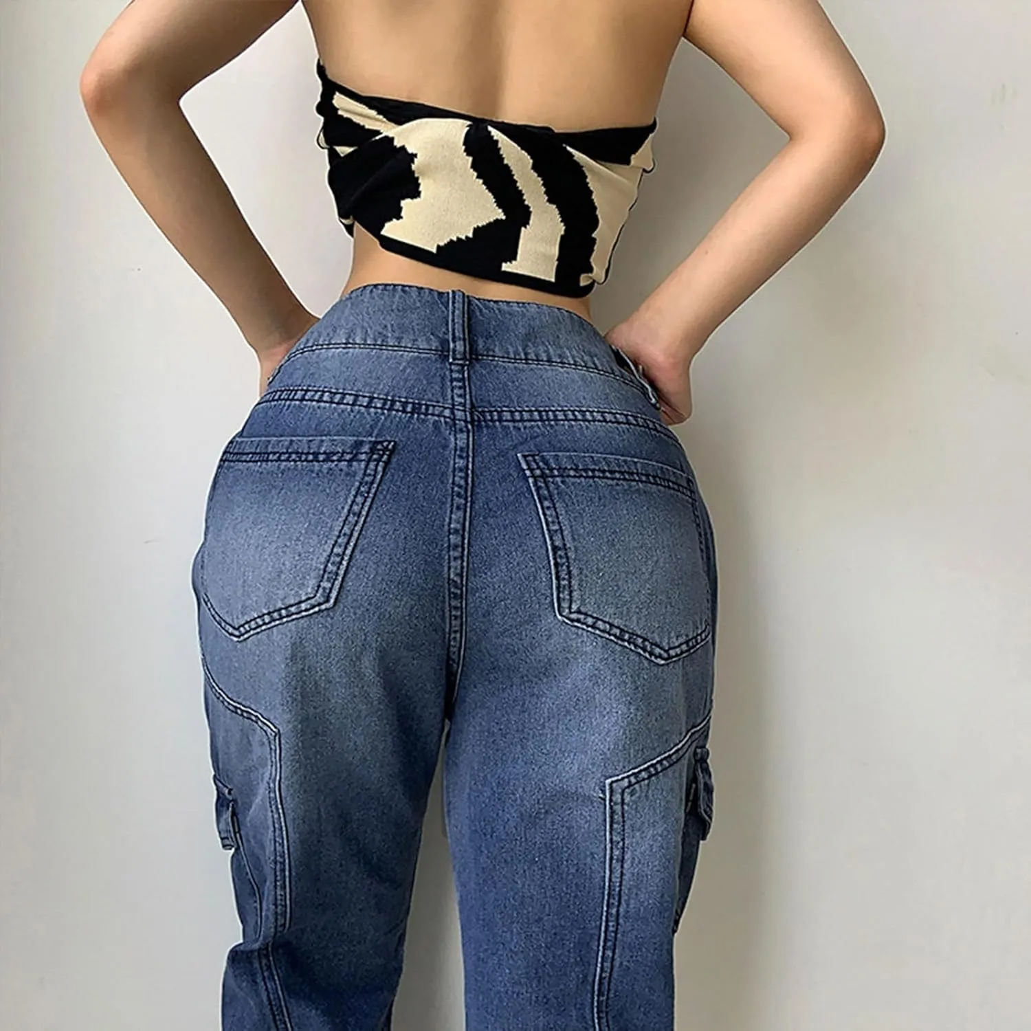 Y2k Pants Women Aesthetic Baggy Jeans Wide Leg Vintage Denim Pants E-Girl Aesthetic Cargo Jeans Streetwear