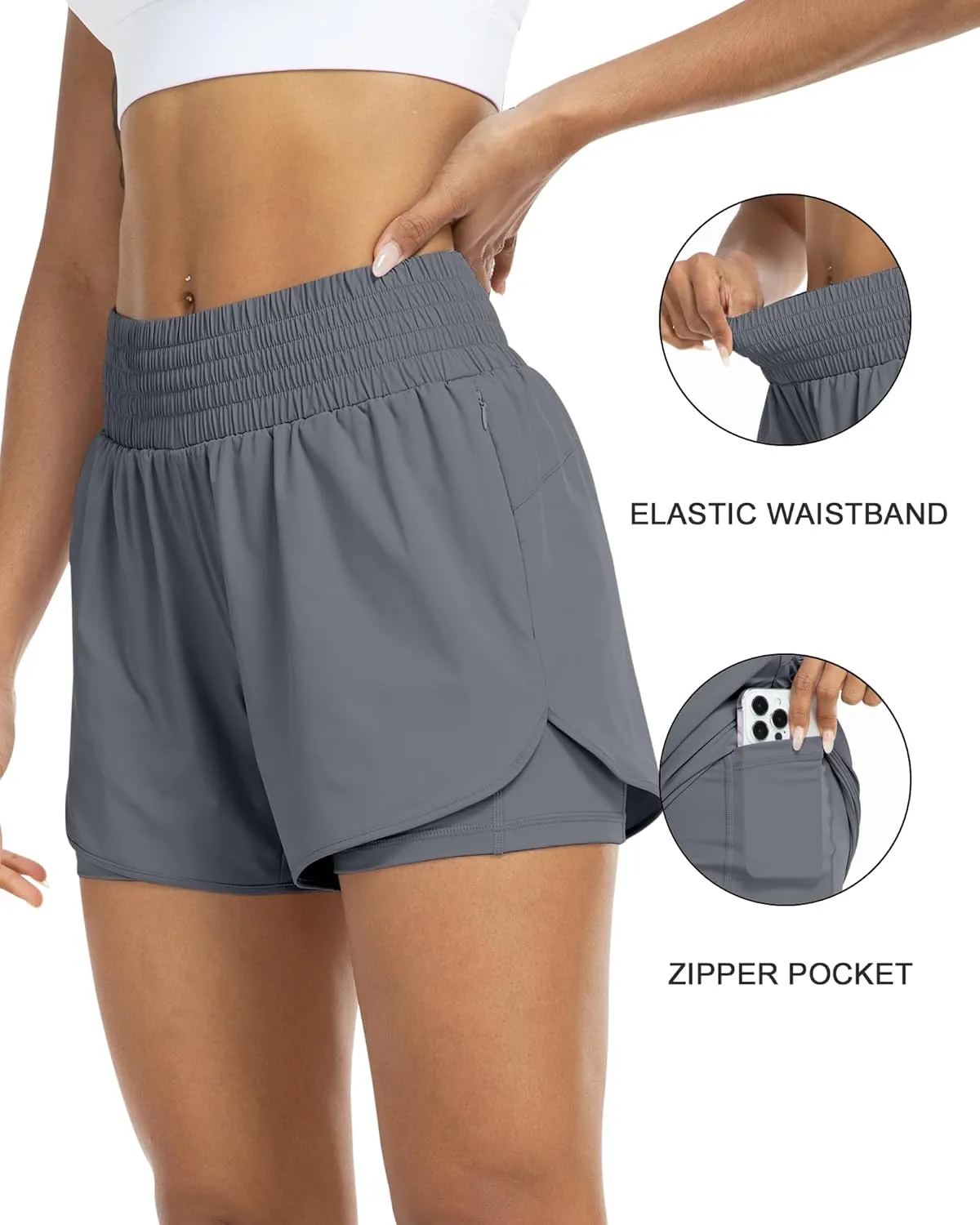YEZII Womens High Waist Running Shorts Athletic Workout Quick Dry Shorts for Women with Pockets Gym Yoga White Summer Shorts