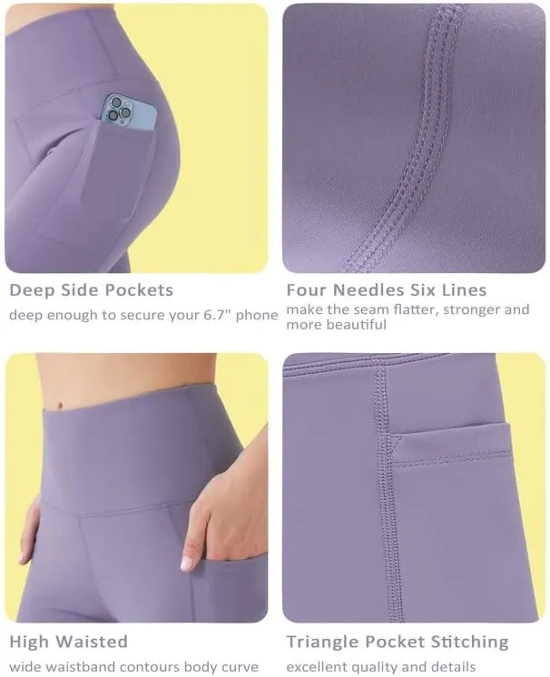 YOGAFREE Biker Shorts for Women High Waist Yoga Shorts with Pockets Stretch Tummy Control Workout Athletic Running Shorts