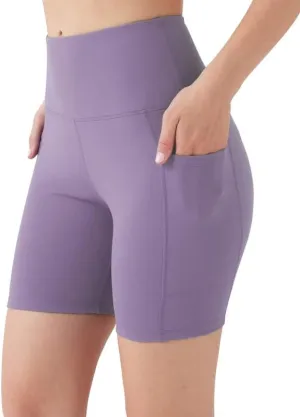 YOGAFREE Biker Shorts for Women High Waist Yoga Shorts with Pockets Stretch Tummy Control Workout Athletic Running Shorts