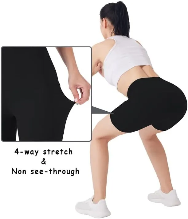 YOGAFREE Biker Shorts for Women High Waist Yoga Shorts with Pockets Stretch Tummy Control Workout Athletic Running Shorts