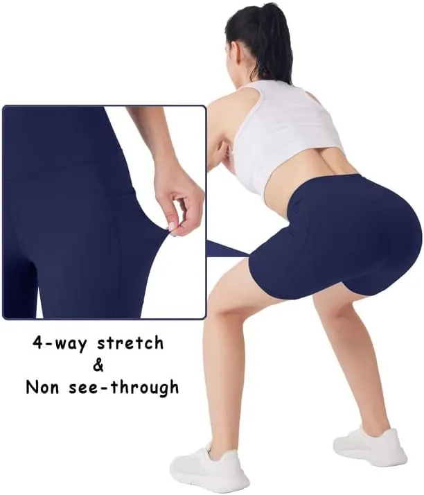 YOGAFREE Biker Shorts for Women High Waist Yoga Shorts with Pockets Stretch Tummy Control Workout Athletic Running Shorts