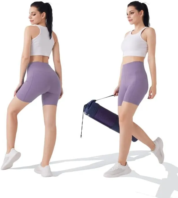 YOGAFREE Biker Shorts for Women High Waist Yoga Shorts with Pockets Stretch Tummy Control Workout Athletic Running Shorts