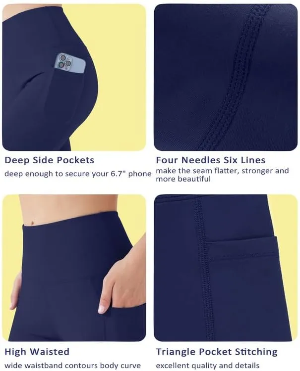 YOGAFREE Biker Shorts for Women High Waist Yoga Shorts with Pockets Stretch Tummy Control Workout Athletic Running Shorts