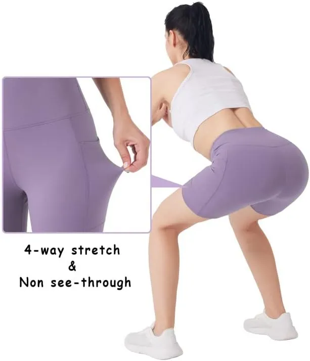 YOGAFREE Biker Shorts for Women High Waist Yoga Shorts with Pockets Stretch Tummy Control Workout Athletic Running Shorts