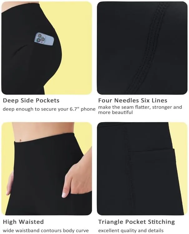 YOGAFREE Biker Shorts for Women High Waist Yoga Shorts with Pockets Stretch Tummy Control Workout Athletic Running Shorts
