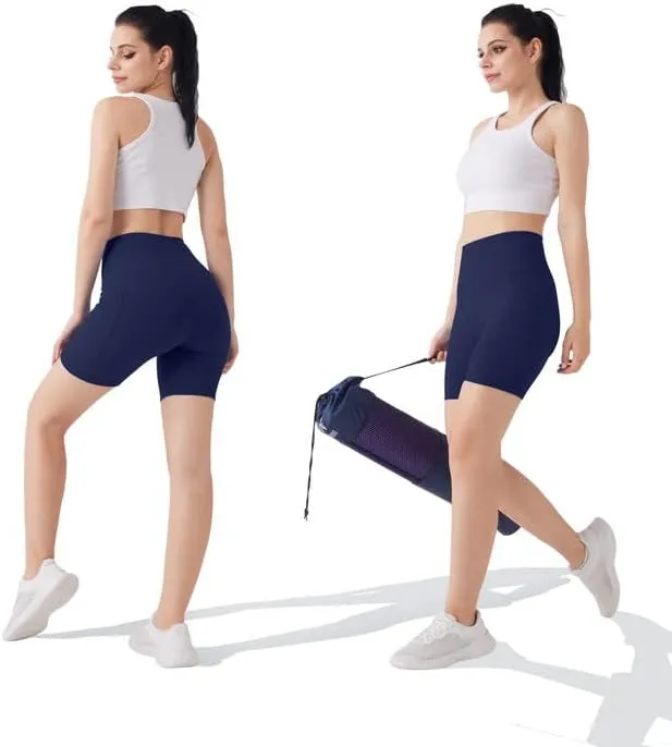 YOGAFREE Biker Shorts for Women High Waist Yoga Shorts with Pockets Stretch Tummy Control Workout Athletic Running Shorts